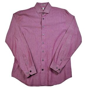 Mens Express Long Sleeve Button Up Shirt Pink Geometric Size Medium Fitted